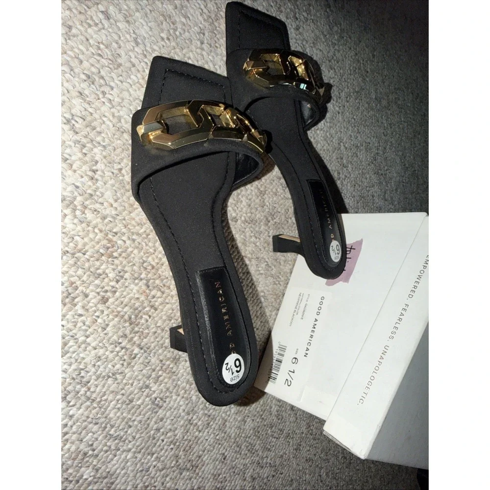 Women's Good American Size 6 1/2 Black And Gold Shoes